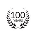 100 years anniversary logo with laurel wreath frame. 100th birthday celebration icon or badge. Vector illustration Royalty Free Stock Photo